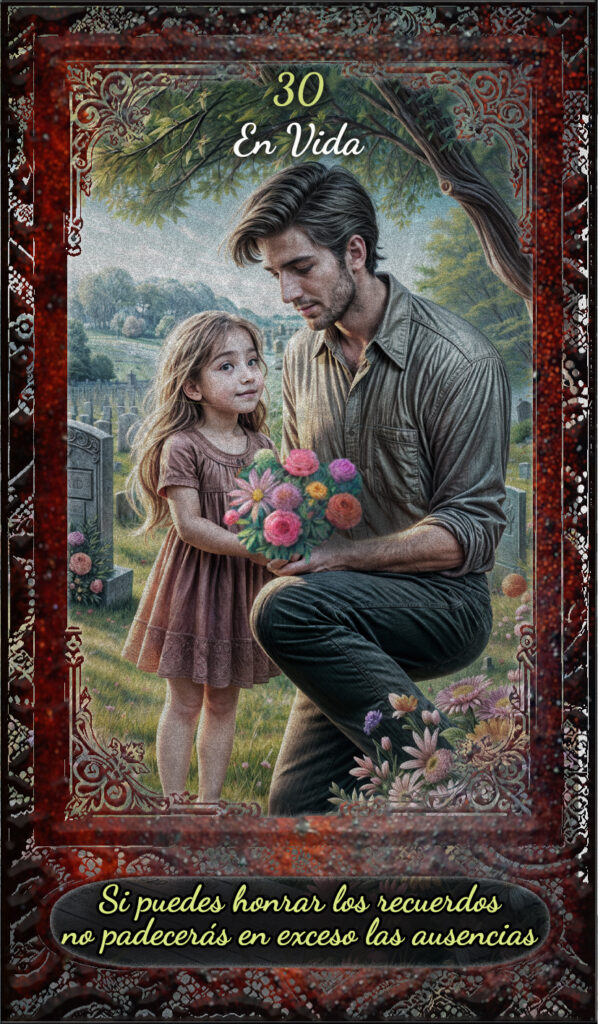 cuento sobre el duelo - un hombre con su hija junto a la tumba de su madre