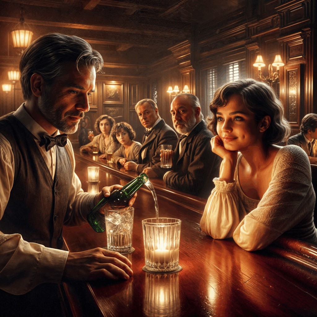 Dos personas en la barra, ilustrando un relato de un bar sobre la soledad.