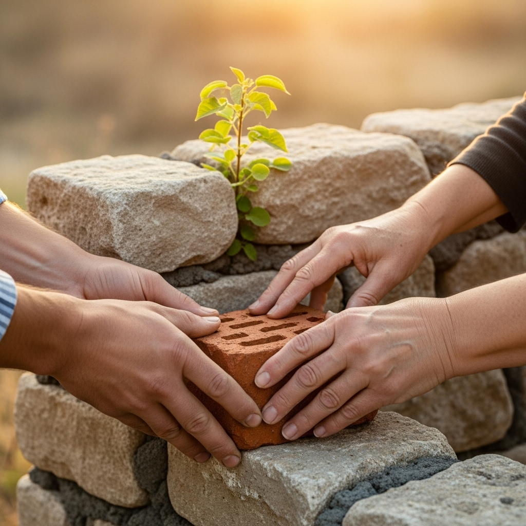 Dos manos construyendo juntas, símbolo del amor a fuego lento y las relaciones sólidas