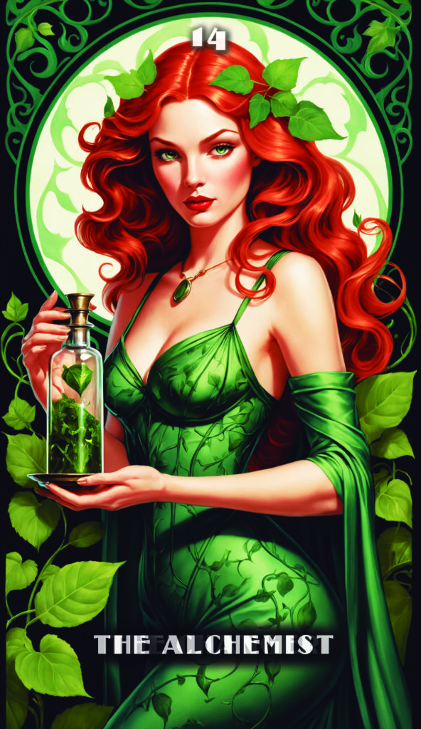 Carta representativa para esta guía de tarot evolutivo y terapéutico - The Alchemist - Mystic Metropolis Noir