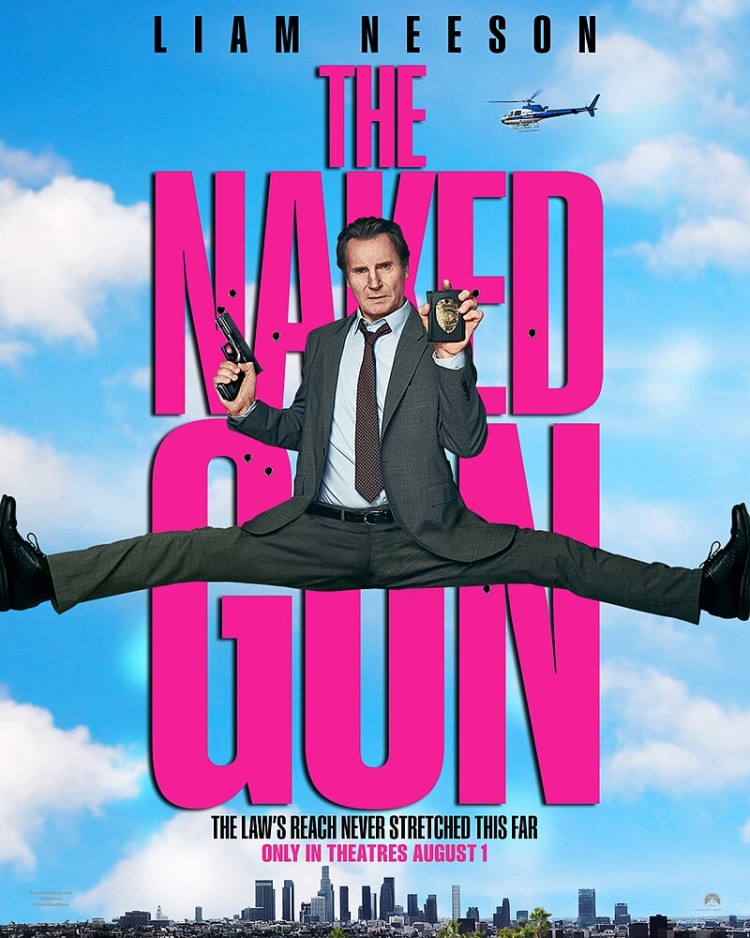 Poster oficial de La Pistola Desnuda (2025) con Liam Neeson como Frank Drebin Jr.