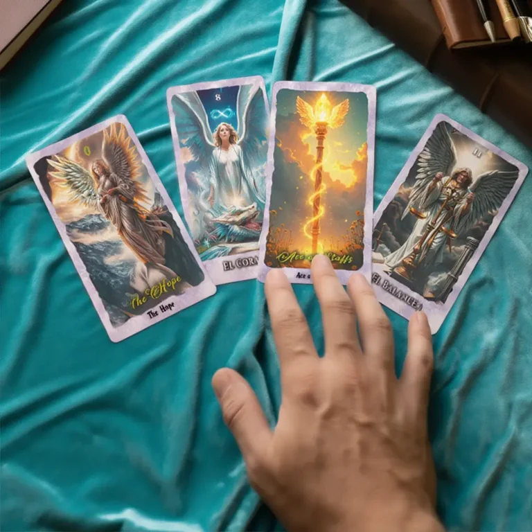 Tirada DRAE de crisis vocacional - Cartas Sabiduría y Transformación de Lumen Angelis, herramientas de introspección y psicología arquetípica en el tarot.
