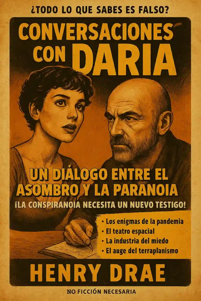 Portada del oráculo Conversaciones con Daria, una herramienta de gimnasia mental. Oráculo de conspiraciones para pensamiento crítico.