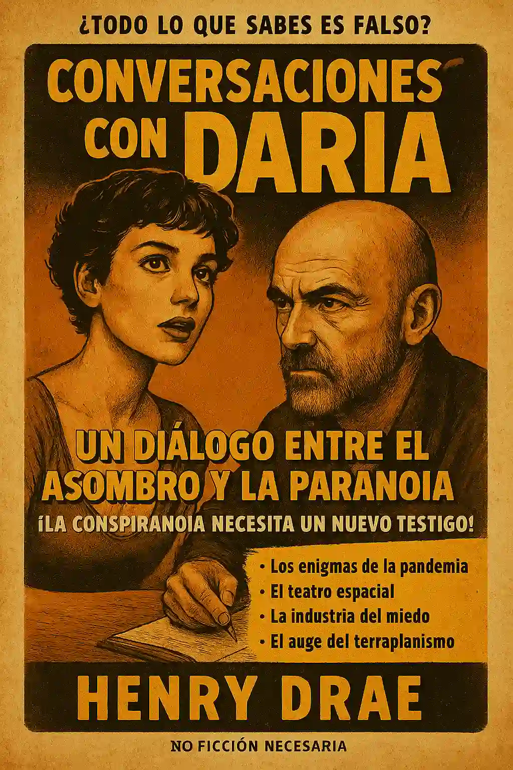 Portada del oráculo Conversaciones con Daria, una herramienta de gimnasia mental. Oráculo de conspiraciones para pensamiento crítico.