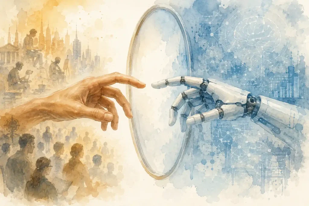 Miedo de especie - dos manos señalándose, una de robot
