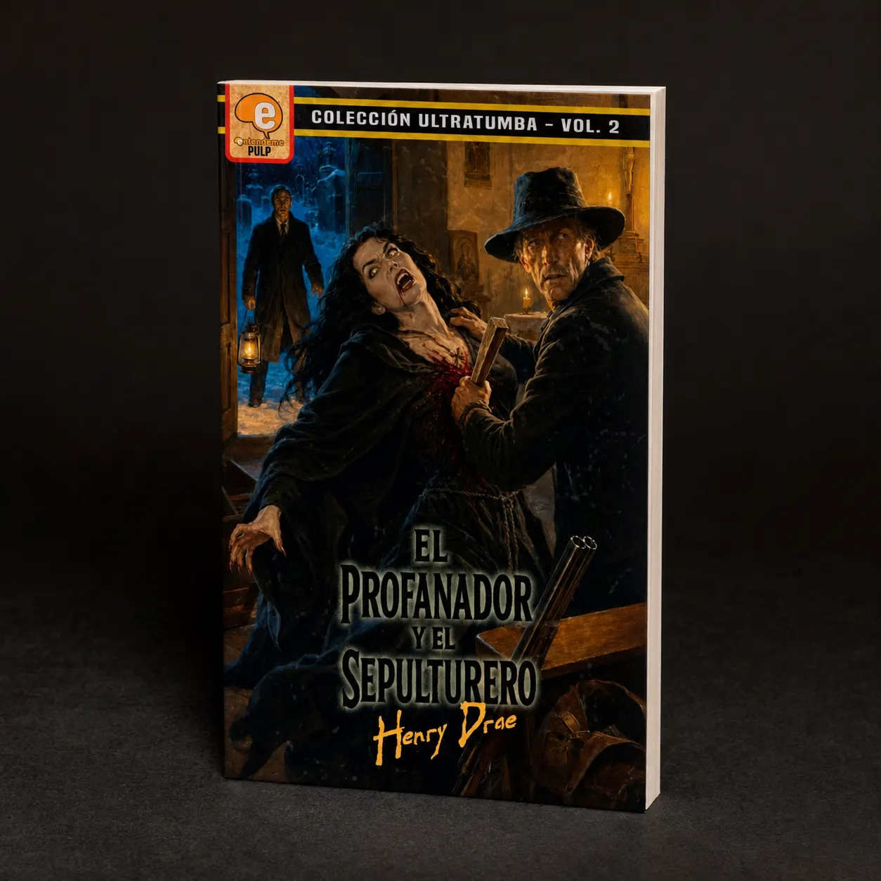 Mockup de El Profanador y el Sepulturero, edición impresa de Henry Drae