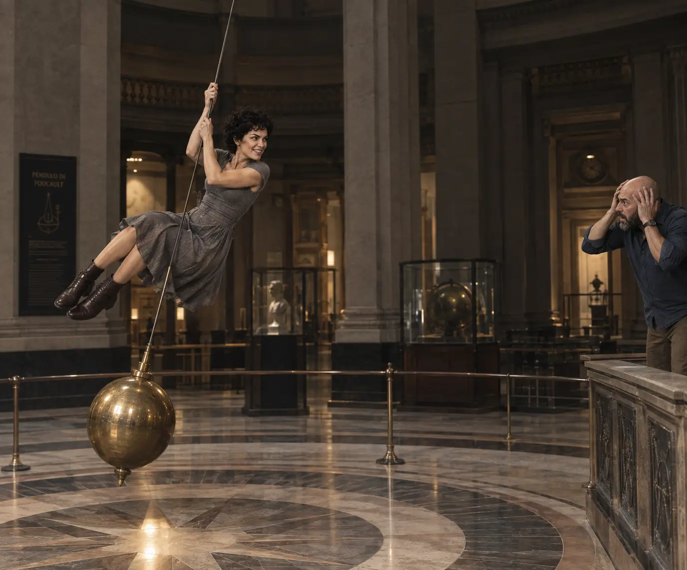 El péndulo de Foucault y la improbabilidad de la oscilación continua - Henry y Daria en el museo.